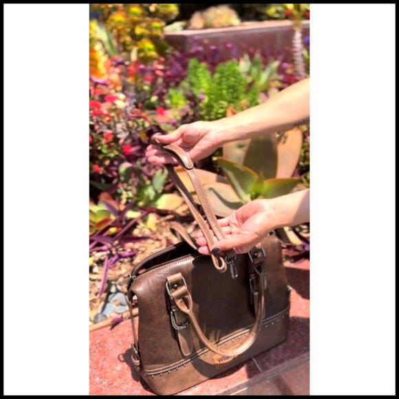 Western Barrel Satchel Handbag with Detachable Strap, Lightweight Faux Leather - Picture 7 of 7